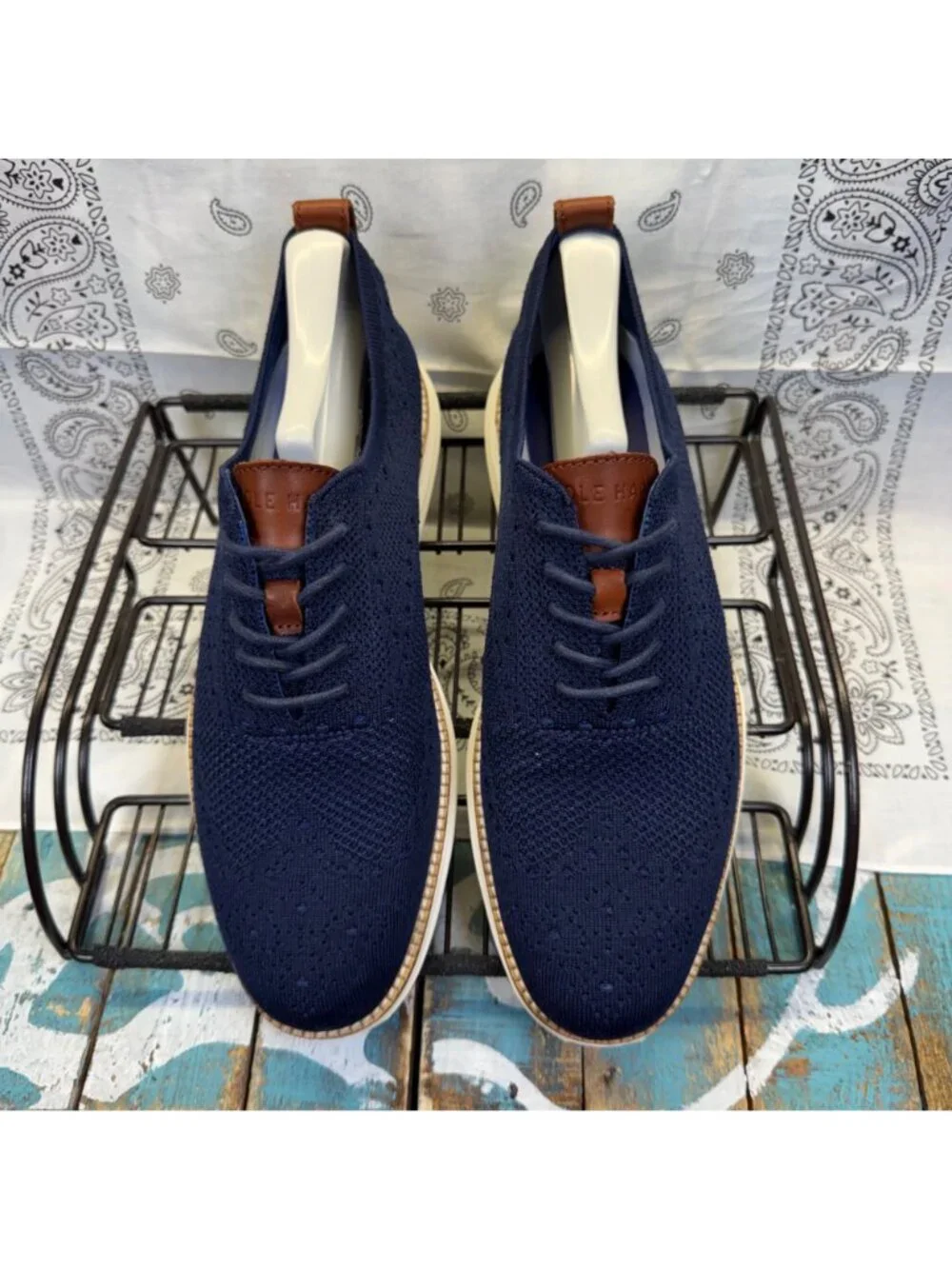 Cole Haan Shoes Navy Original Grand Stitchlite Wingtip Oxford Knit Mens 8.5EUC